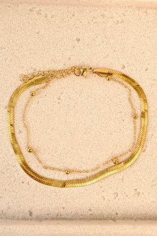 The Emma Layered Gold Herringbone Anklet in Gold